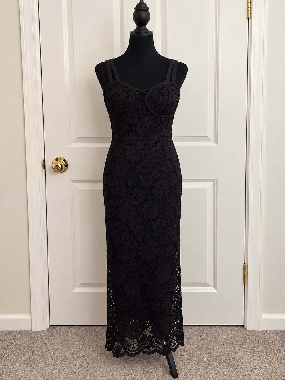 TA3 Seamed Lushy Pencil Midi Shapewear Dress Medium Lace Black